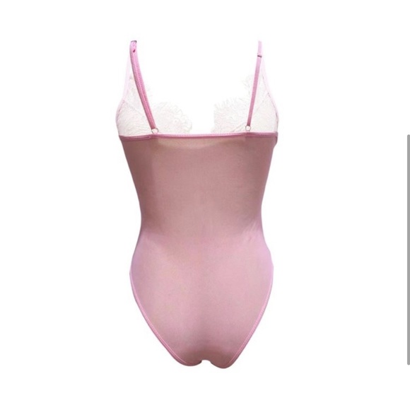New Pink Sheer Floral Lace a bodysuit Sz S - Picture 3 of 4